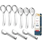 Teivio Stainless Steel Metal Serving Utensils Large Set Of 9-10" Spoons, 10.... Fixed Price $18.08.