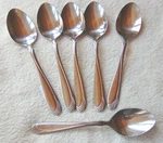 Set Of 6 Revere RVS3 Stainless Glossy Swirl Tip Spoons 5 Soup & 1 Teaspoon Nice. Fixed Price $12.99.