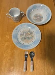 Precious Moments 2001 Enesco Little Lamb 5 Pc Setting Cup Bowl Plate Fork Spoon. Fixed Price $27.00.