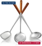 Evanda Wok Spatula Set 17", Heat Resistant Wood Handle Stainless Steel Tools. Fixed Price $24.21.