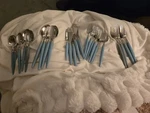Vintage Mcm Castle Stainless Steel Blue Flatware - 24 Pieces Spoon, Knife, Fork. Fixed Price $39.99.