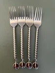 Pier 1 Imports 4 Salad Forks Flatware Stainless Amber Bead Marble Twisted. Fixed Price $44.46.