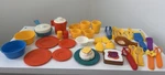 Huge Lot Vintage Fisher Price Fun With Food Dishes & Pitcher Play Set Nice. Fixed Price $49.99.
