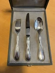 Christofle Galea Set 3 Pieces Flatware Knife Fork Spoon With Original Box. Fixed Price $195.00.