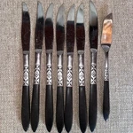 Vintage Ekco Eterna Stainless Canoe Muffin Dinner Knives Lot 8 EKS37 Japan Mcm. Fixed Price $30.00.