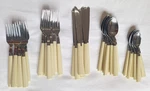 Vtg Stainless Taiwan Ivory Plastic Unique Octagon Handle Flatware 39 Pc (read). Fixed Price $39.99.