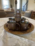 6PC Cambridge Cocktail Bar Set With Tray, Shaker And 4 Mule Mugs. Fixed Price $39.99.