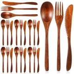 24 Pcs Wooden Utensil Set Eating Spoon Fork Knife Cutlery Kit.... Fixed Price $31.19.