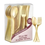 100 Combo Pack 50 Gold Mini Forks And Spoons 4 Inch Dessert Fork.... Fixed Price $20.79.