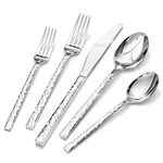 Kingstone 20 Piece Hammered Silverware Set, 18/10 Stainless Steel Flatware Se.... Fixed Price $47.65.