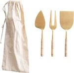 Nip Set 3 Bloomingville Gold Stainless Steel Cheese Servers Woven Rattan Handles. Fixed Price $26.95.