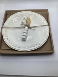 Mud Pie Cream Happy Everything Cheese Serving Plate Wood Spreader Knife New. Fixed Price $22.00.