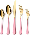 20 Piece Gold And Pink 18/0 Flatware Utensil Set For 4, Include Dinner Knife,din. Fixed Price $43.22.