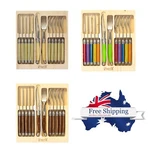Laguiole Silhouette 12 Piece Stainless Steel Steak Knife And Fork Set Gift. Fixed Price $61.04.