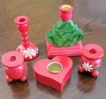 Vintage Swedish Red Wooden 5 Mini Candle Holders Hand Painted Folk Art World. Fixed Price $33.85.