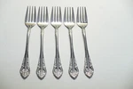 NST24 Set Of (5) Salad Forks W/ Pierced Handles Japan Stainless Flatware. Fixed Price $19.95.