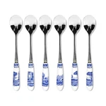 Spode Blue Italian Stainless Steel Teaspoons With Porcelain Handles, Set Of 6. Fixed Price $36.00.