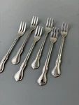 Set Of 6 Cambridge Jessica Cocktail Forks Stainless Glossy Edge Scrolls. Fixed Price $13.70.