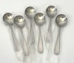 6 Oneida Bouillon Soup Spoons Flight Stainless 1880 Round New. Fixed Price $27.00.