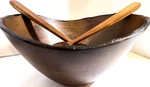 Threshold Deep Multi-brown Wood Salad Bowl Fork/spoon Food. Fixed Price $44.99.