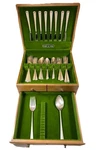 1965 Wallace Sterling Silverware Flatware Royal Satin 42 Pc, Wood Chest. Fixed Price $2800.22.