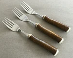 3 Dinner Forks Big Sky Carvers Stainless Faux Wood Tree Log China Figural Cabin. Fixed Price $59.99.