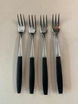 (4) Kingston Stainless Japan KGS2 Black Wood Handle Olive Cocktail Forks Mcm. Fixed Price $14.99.