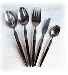 Interpur Japan INR19 Stainless Flatware Brown Mdf Handle 5 Piece Hostess Set Mcm. Fixed Price $45.00.