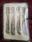 Vtg Elegance Silver Plate Fork Set 4-PIECE Grapes & Leaves New Open Box. Fixed Price $20.00.