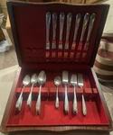 1847 Rogers Bros Is Silverplate Daffodil Flatware Set With Case. Fixed Price $60.00.