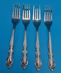 4-FLEURETTE Stainless Imperial Intl. Korea Forks 7 3/8" Floral Scroll Flatware. Fixed Price $9.49.