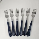 Taiwan Dinner Forks Lot Of 6 Navy Blue Plastic Handles Stainless Steel Flatware. Fixed Price $24.95.