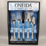 Oneida Noble 20 Piece Flatware 18/0 Stainless Steel Service For 4 Beveled Design. Fixed Price $56.99.
