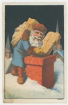 Sant Blue Suit Readies Chimney Descent Sack Of Presents Xmas 1880'S Trade Card. Fixed Price $22.95.