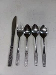Customcraft CUS10 Roses Stainless Steel Flatware Knife Dessert Fork Tsps 5PC. Fixed Price $8.97.