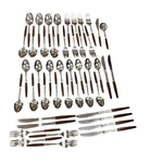 46 Pcs Interpur INR2 Stainless Brown Faux Wood Handle Flatware Mcm Japan Lot. Fixed Price $135.00.