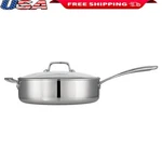 6 Qt Stainless Steel Deep Saut Pan Kitchens Safe Cleaning Durable Handles. Fixed Price $123.01.