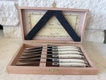 Laguiole France, Jean Neron Set Of 6 Knives With Ivory Platine Handles Box. Fixed Price $60.00.