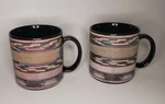 Pier 1 Imports Coffee Tea Cups Mugs Colorful Pattern Aztec Wavy Lines Japan. Fixed Price $19.99.