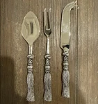Vtg Silea Silver Plated Tassel Cheese Serving 3 Piece Set Knife Spoon Fork. Fixed Price $16.78.