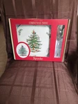 Spode Christmas Tree Cake Plate 11 1/2" With Stainless Server Set XT5960-X. Fixed Price $29.99.