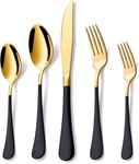 20 Piece Gold And Black 18/0 Flatware Utensil Set For 4, Include Dinner Knife,di. Fixed Price $46.99.