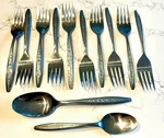 CUS5 Customcraft Flatware 10 Salad Forks Teaspoon Tbsp Taiwan Flowers. Fixed Price $35.00.