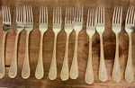 Lot Of 11 Salad Forks Golden Belmont Stainless Accent By Oneida Silver. Fixed Price $140.00.