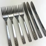Vintage Custom Craft Fleur De Lis Stainless Flatware Knife Fork Set Of 7 Taiwan. Fixed Price $17.00.