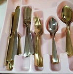 Oneida Gold Aptitude Champagne 45 Piece Flatware Set 8 Person Serving. Fixed Price $39.99.