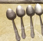CUS2 Taiwan Floral Tip STAINLESS,5 Soup SPOONS,2 Knives. Fixed Price $17.99.