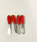Vintage Strawberry Shaped Cheese Spreader Knives Ceramic Stainless Set Of 4. Fixed Price $14.99.
