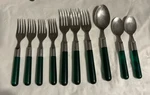 Ikea Mejsel Flatware Stainless Steel Green Plastic Handles Set Of 10 Fork Spoons. Fixed Price $14.99.