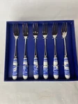 Spode Blue Italian Set Of 6 Pastry Forks Decorative Base Nib. Fixed Price $26.99.